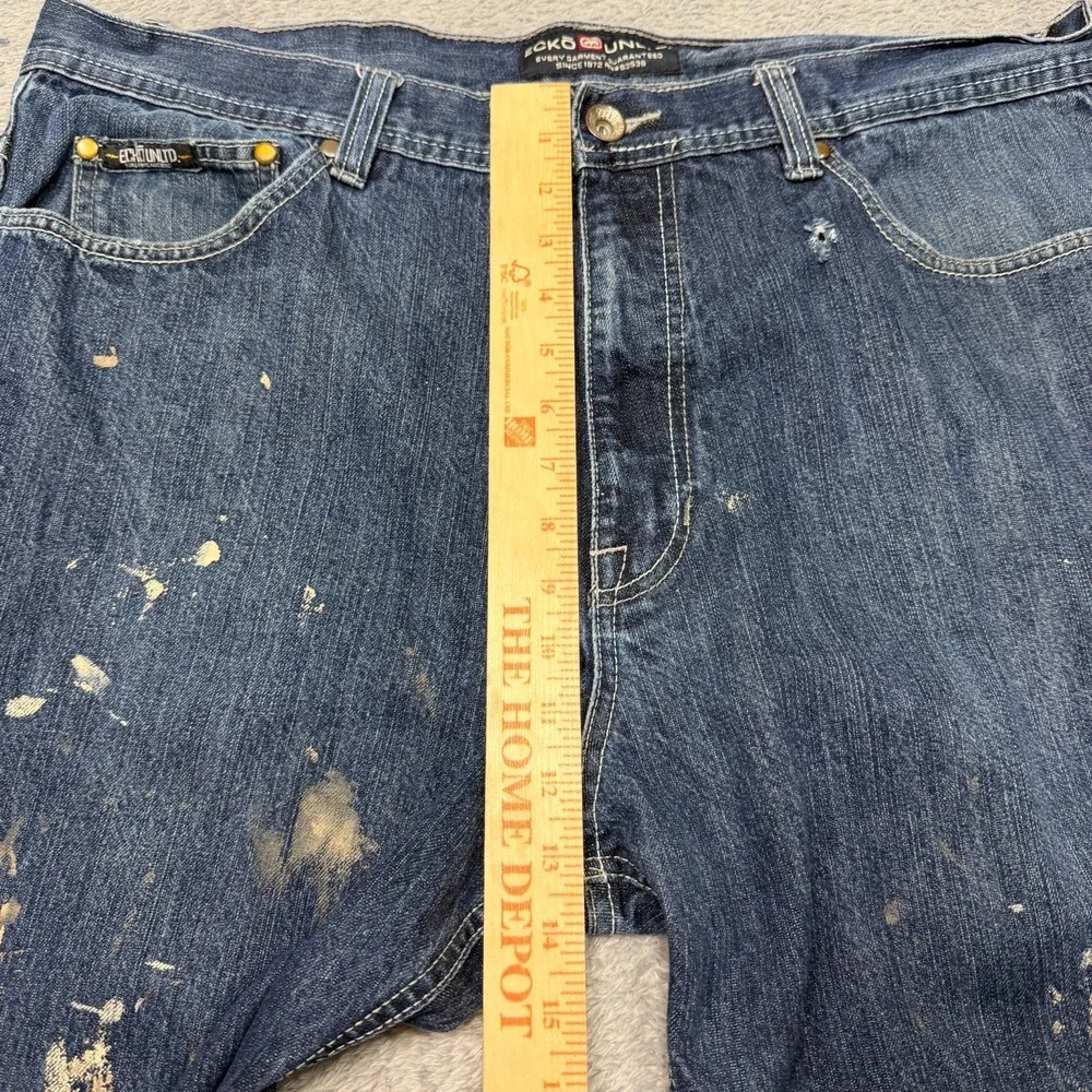 Ecko Untld Wide Leg Jeans Mens 38x31 Blue Baggy Y2K Distressed Denim Skater 90s
